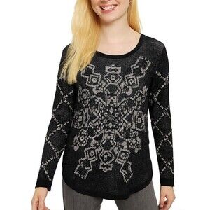 Desigual Snowflake Mandala Sweater Women's L Metallic Studded BOHO Eclectic